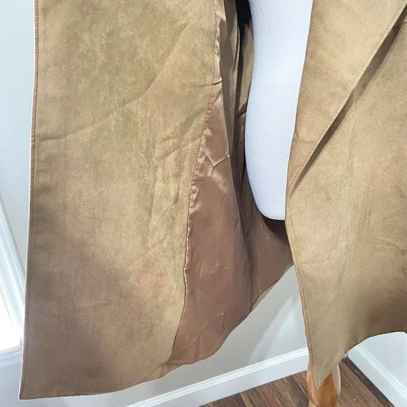 H&M Size 6 Faux Suede Jacket Draped Camel 3/4 Slv Overcoat Lined Workwear Womens - Picture 5 of 9